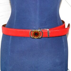 Vintage Red Ratchet Belt Men's 36 Italian Caros Faux‎ Leather Vegan